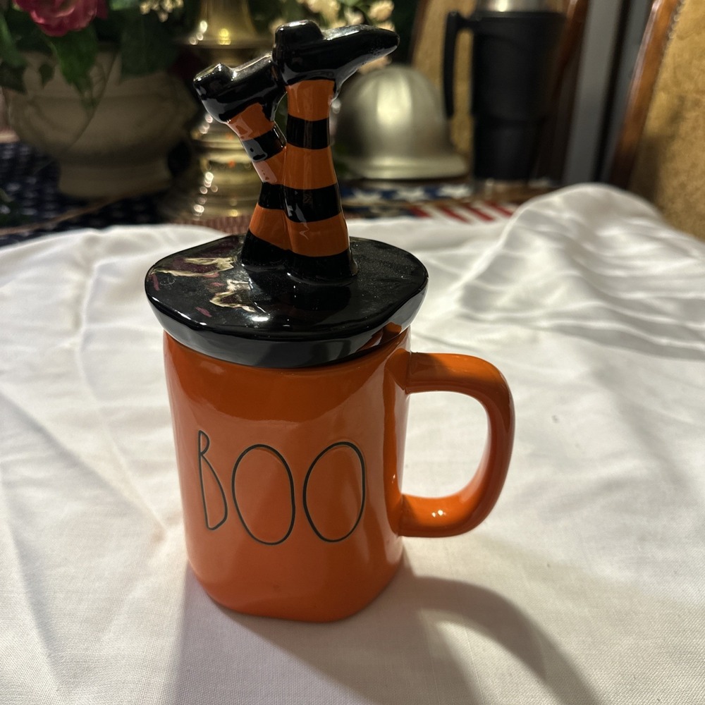 Rae Dunn Artisan Collection by Magenta Orange More Boo Please Mug Hat Lid 16oz